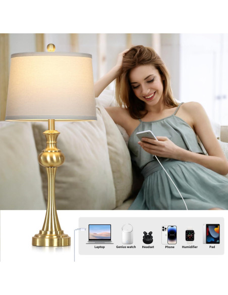 Lámpara de Mesa Dorada Cinyirong Táctil 3 Niveles USB