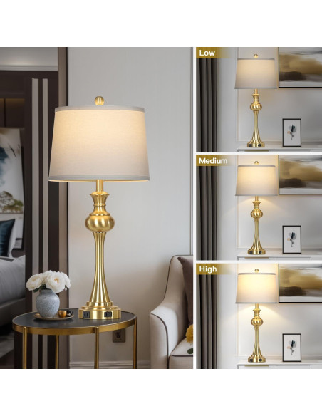 Lámpara de Mesa Dorada Cinyirong Táctil 3 Niveles USB