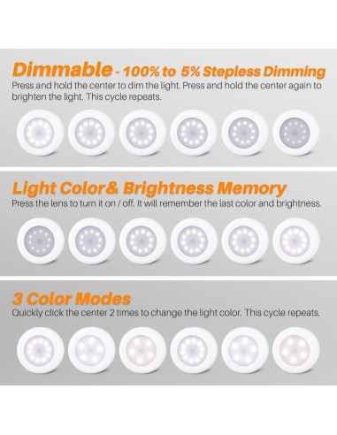 Paquete de 4 Luces Táctiles LED Regulables 7.8cm - Adhesivas