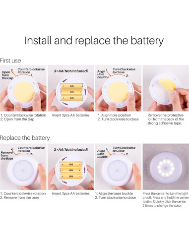 Paquete de 4 Luces Táctiles LED Regulables 7.8cm - Adhesivas