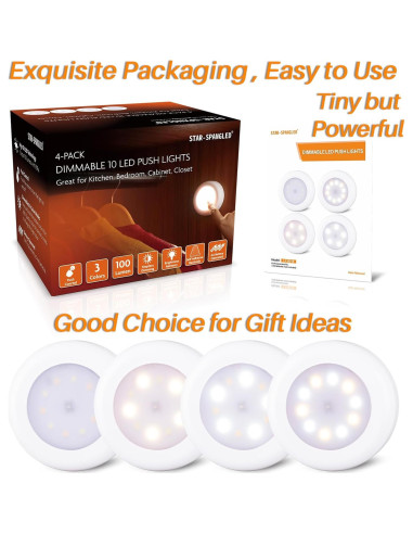 Paquete de 4 Luces Táctiles LED Regulables 7.8cm - Adhesivas