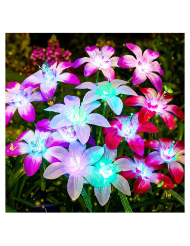 Luces Solares de Jardín AHAORIGIN, Paquete de 4 Lirios Multicolor