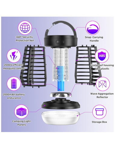 Zapper de Mosquitos Eléctrico Falala J10, 3 en 1, 2000V