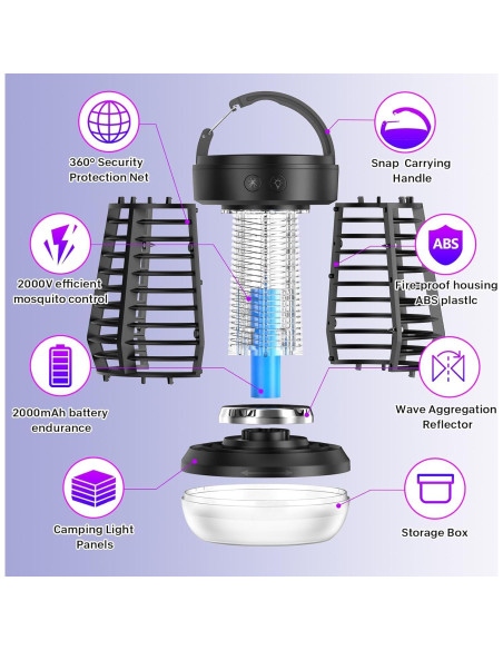 Zapper de Mosquitos Eléctrico Falala J10, 3 en 1, 2000V