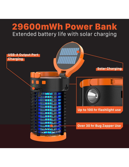 Zapper de Insectos 5 en 1 FosPower 3300V con Banco de Poder 29600mWh