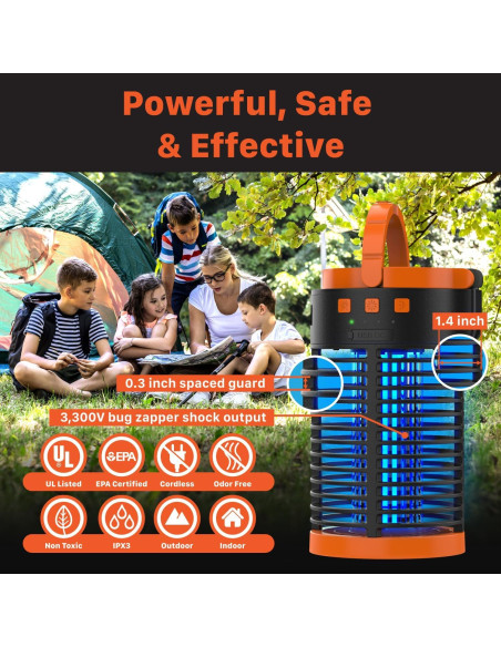 Zapper de Insectos 5 en 1 FosPower 3300V con Banco de Poder 29600mWh