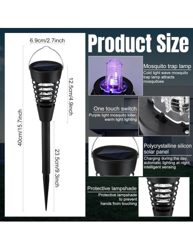 Qualirey 4 Pack Zapper Solar Mosquitos Luz LED Jardín