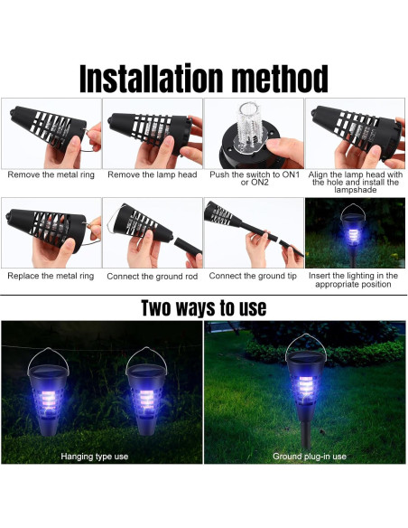 Qualirey 4 Pack Zapper Solar Mosquitos Luz LED Jardín