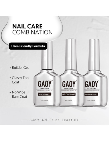 Set de Gel para Uñas GAOY 3 Pcs 16ml Brillante y Sin Limpieza
