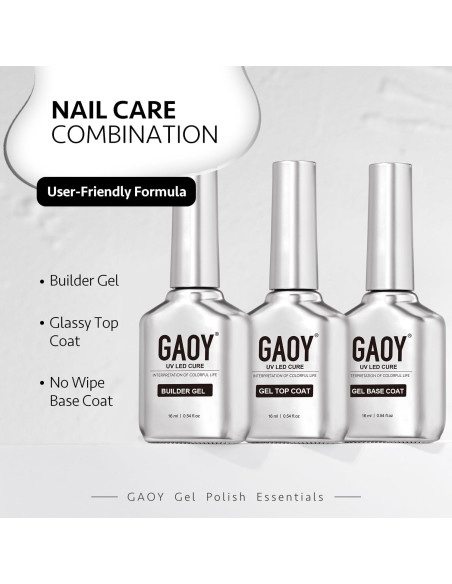 Set de Gel para Uñas GAOY 3 Pcs 16ml Brillante y Sin Limpieza