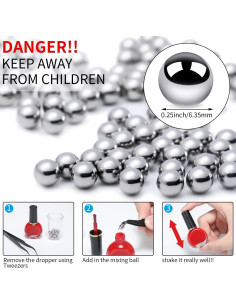 200 Bolas Agitadoras de Esmalte de Uñas Acero Inoxidable 6.25mm 2