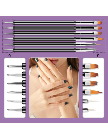 Kit de Pinceles de Arte de Uñas Artdone 6PCS Doble Cara