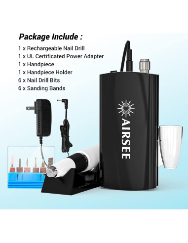 Taladro Eléctrico de Uñas AIRSEE Efile 30000 RPM Portátil