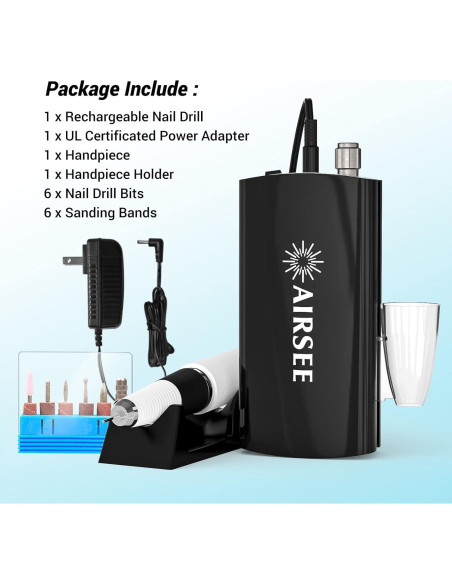 Taladro Eléctrico de Uñas AIRSEE Efile 30000 RPM Portátil