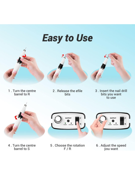 Taladro Eléctrico de Uñas AIRSEE Efile 30000 RPM Portátil