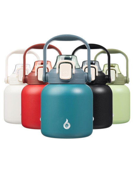 Botella de Agua Aislada BJPKPK 800 ml con Pajilla Azul