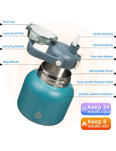 Botella de Agua Aislada BJPKPK 800 ml con Pajilla Azul 2