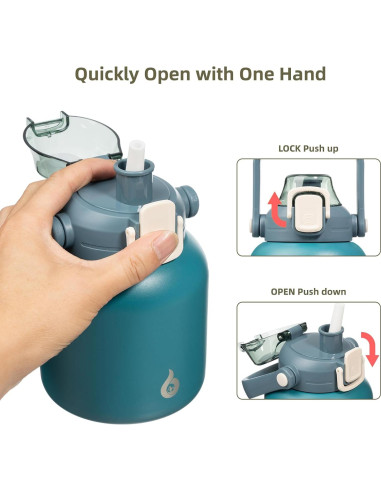 Botella de Agua Aislada BJPKPK 800 ml con Pajilla Azul