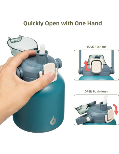 Botella de Agua Aislada BJPKPK 800 ml con Pajilla Azul