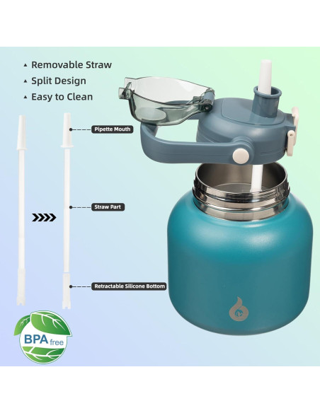 Botella de Agua Aislada BJPKPK 800 ml con Pajilla Azul