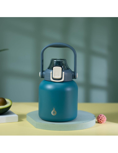 Botella de Agua Aislada BJPKPK 800 ml con Pajilla Azul