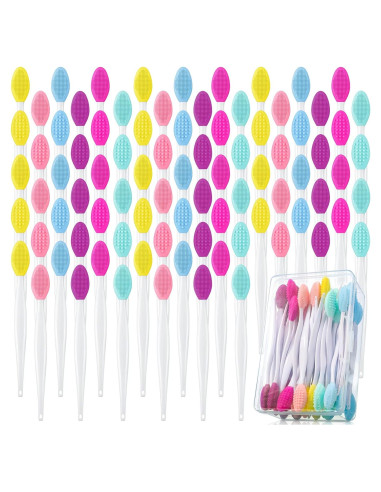 100 Cepillos Exfoliantes de Silicona Newtay para Labios Doble Cara