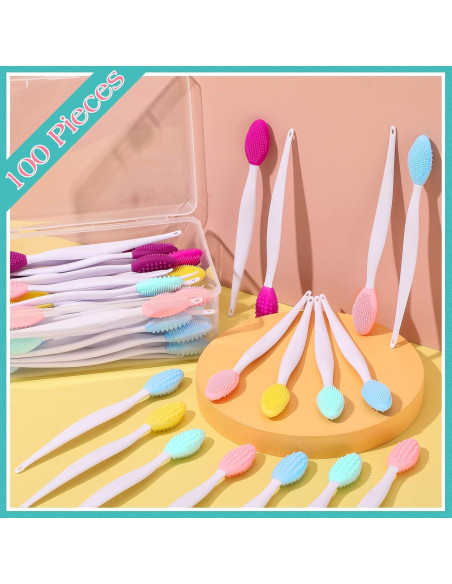 100 Cepillos Exfoliantes de Silicona Newtay para Labios Doble Cara