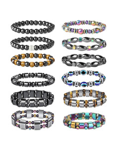 CASSIECA Pulsera Magnética de Hematita 12 Piezas Ajustables