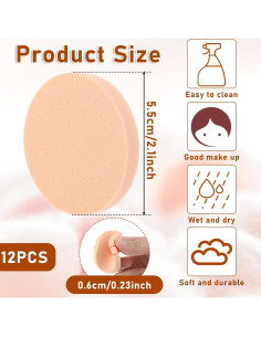 Esponjas de Maquillaje Jeffdad 12 Pcs Redondas Color Piel 2