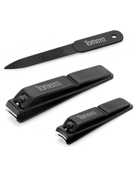 Juego de Cortauñas Gruesas TOMATA con Lima y Estuche - Negro