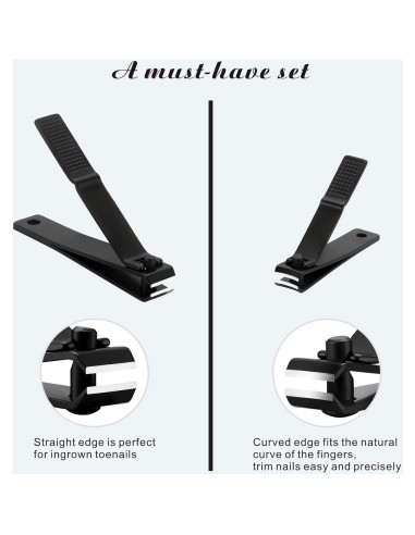 Juego de Cortauñas Gruesas TOMATA con Lima y Estuche - Negro