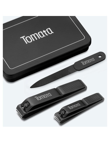 Juego de Cortauñas Gruesas TOMATA con Lima y Estuche - Negro