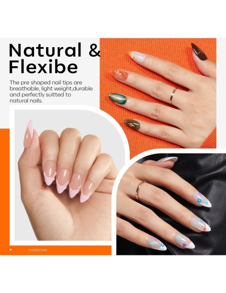 Kit de Uñas de Gel Modelones Almendra 15 Tamaños 510 Pcs