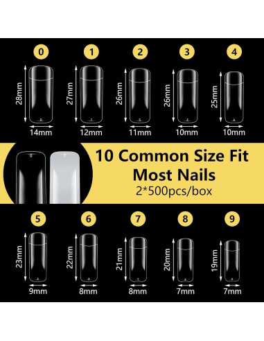 Kit 1000PCS Consejos de Uñas Acrílicas Yokilly Cortos Cuadrados