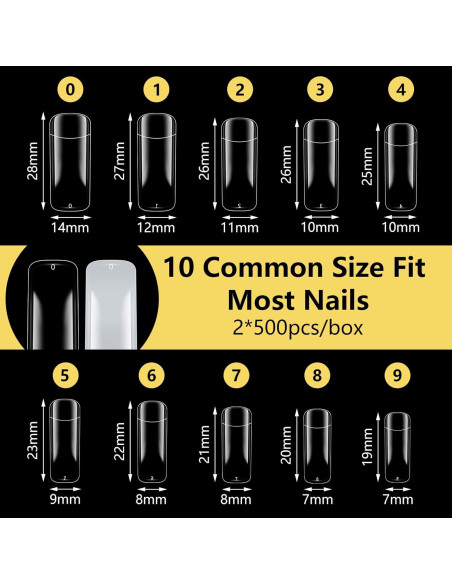 Kit 1000PCS Consejos de Uñas Acrílicas Yokilly Cortos Cuadrados