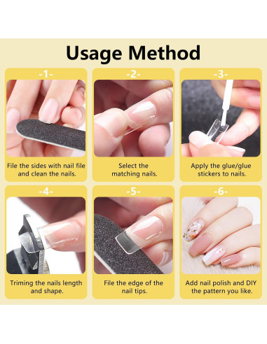 Kit 1000PCS Consejos de Uñas Acrílicas Yokilly Cortos Cuadrados