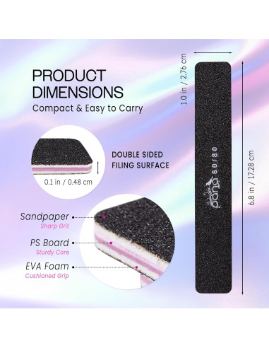 10 Limatips Jumbo PANA Doble Cara 80/80 Negro para Uñas