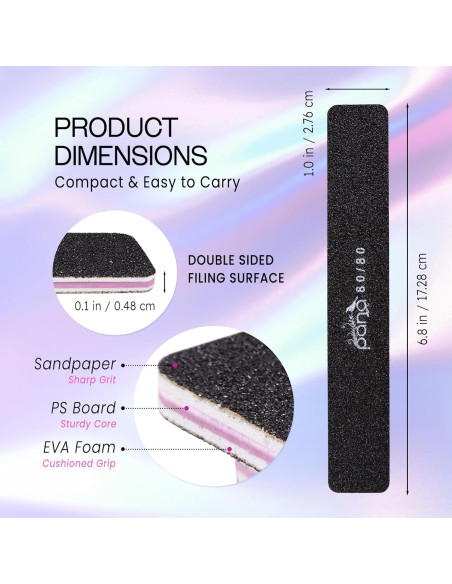 10 Limatips Jumbo PANA Doble Cara 80/80 Negro para Uñas