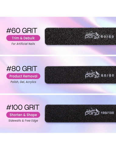 10 Limatips Jumbo PANA Doble Cara 80/80 Negro para Uñas