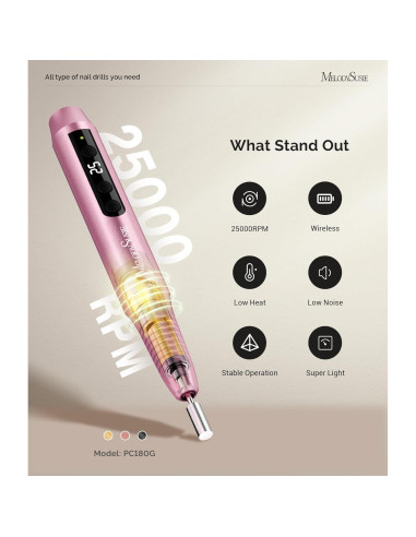Taladro de Uñas Eléctrico MelodySusie PC180G Inalámbrico 25000RPM