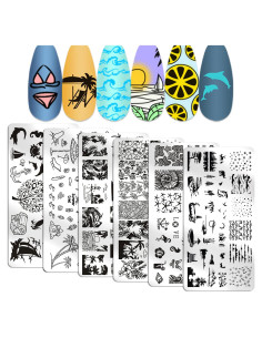 Kit de Estampado de Uñas de Playa WOKOTO 6 Piezas Acero Inoxidable