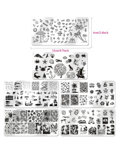 Kit de Estampado de Uñas de Playa WOKOTO 6 Piezas Acero Inoxidable 2