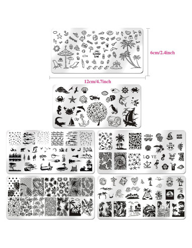 Kit de Estampado de Uñas de Playa WOKOTO 6 Piezas Acero Inoxidable