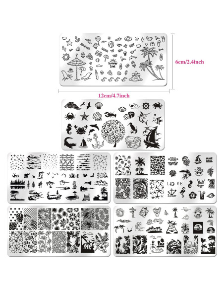 Kit de Estampado de Uñas de Playa WOKOTO 6 Piezas Acero Inoxidable