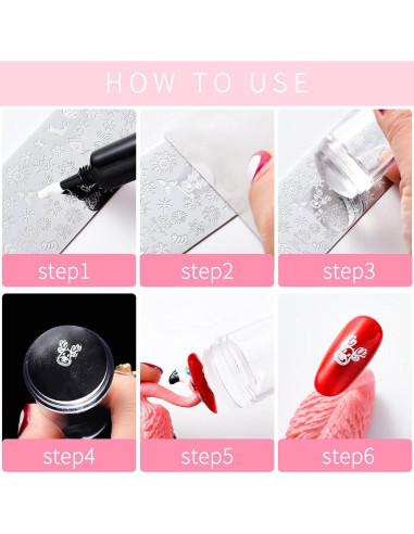 Kit de Estampado de Uñas de Playa WOKOTO 6 Piezas Acero Inoxidable