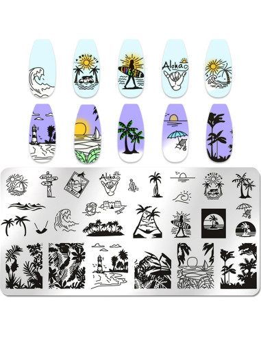 Kit de Estampado de Uñas de Playa WOKOTO 6 Piezas Acero Inoxidable