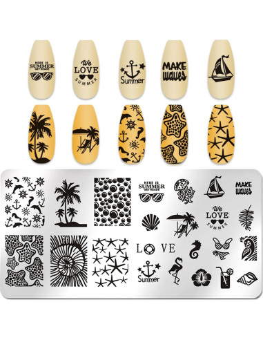 Kit de Estampado de Uñas de Playa WOKOTO 6 Piezas Acero Inoxidable