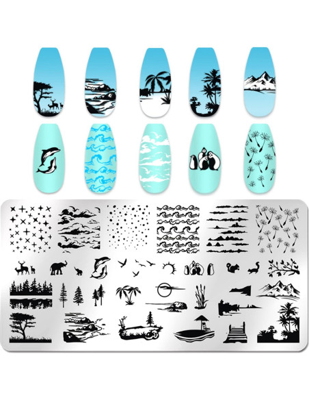 Kit de Estampado de Uñas de Playa WOKOTO 6 Piezas Acero Inoxidable