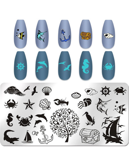 Kit de Estampado de Uñas de Playa WOKOTO 6 Piezas Acero Inoxidable