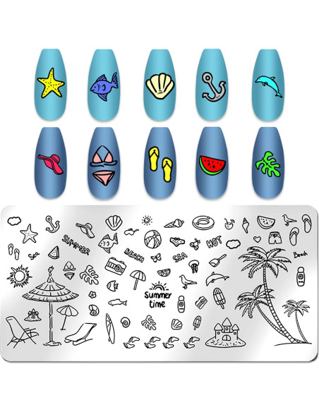 Kit de Estampado de Uñas de Playa WOKOTO 6 Piezas Acero Inoxidable